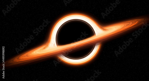 Illustration of a black hole with accretion disk in space art