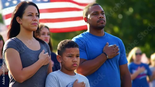 Diverse Family Honors American Flag
