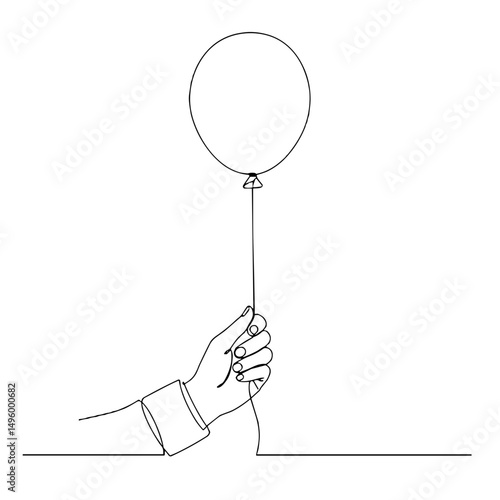 Minimalist hand holding a balloon in a simple line art style