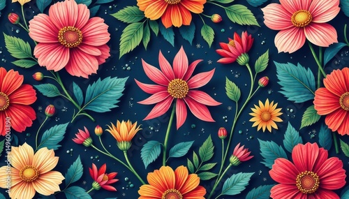 Intricate, flowing floral pattern, continuous design , digital, graphics, card