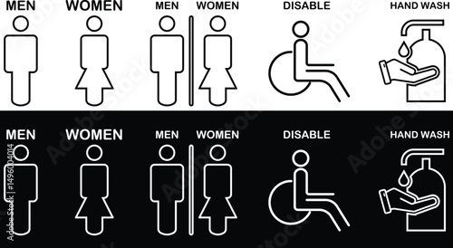 Gender and Disability Restroom icons Set. Male, female and disabled toilet symbol, washroom signs, WC toilet, Hand wash signs isolated on transparent Background. vector illustration 