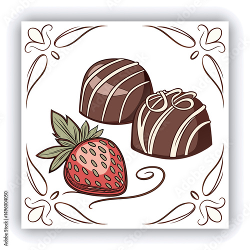 Mouthwatering topdown perspective of assorted chocolate pralines including dark milk and white chocolates beautifully presented on a white background with a variety of toppings and decorations