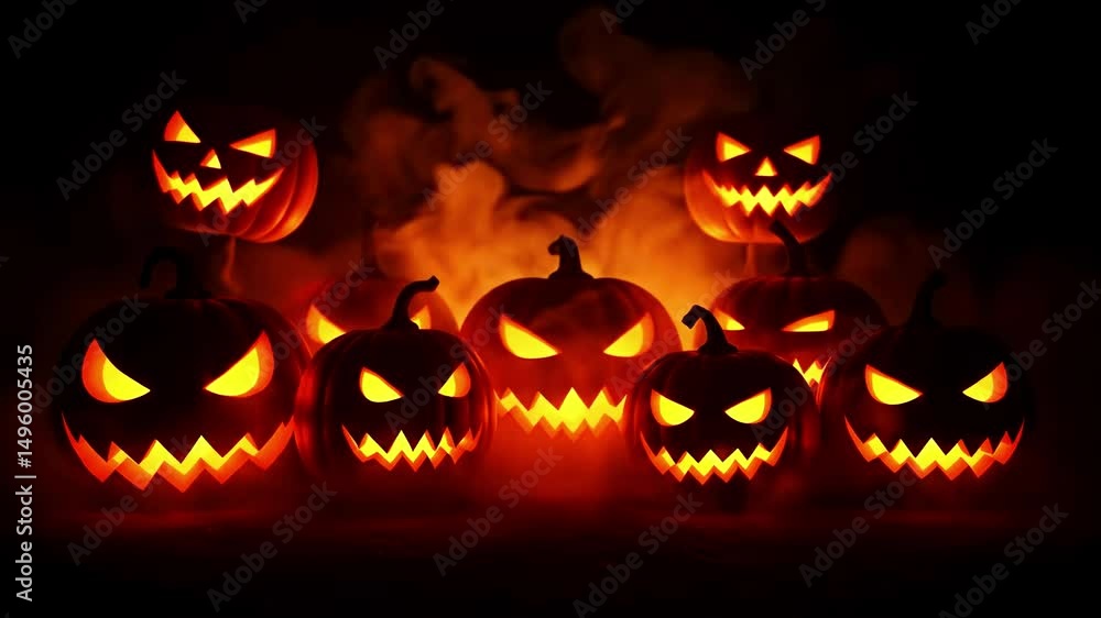 Jack-o-lanterns come to life. Red mist Jack-o-lanterns come to life. Red mist