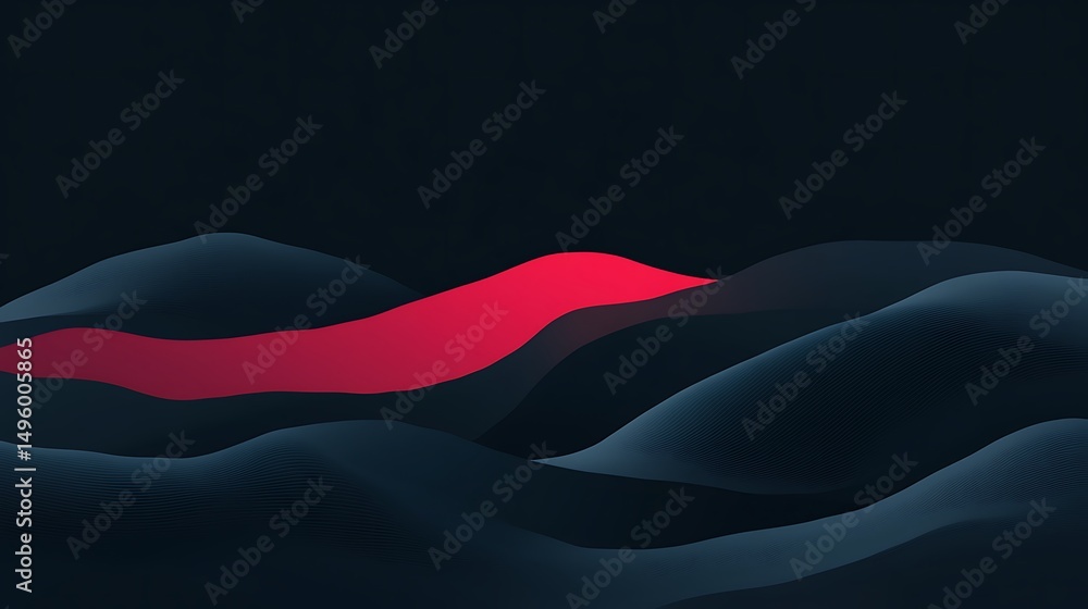 Naklejka premium Red peak with dark wave abstract.