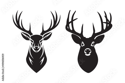 Deer Head Silhouette Vector Buck Antlers Wildlife Hunting Icon Art