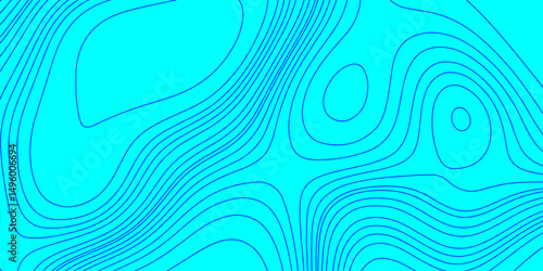 Color monochrome topography map seamless ornament design blue and cyan contours topography stylized lines map, landscape geodesy topography map wave paper curved mountain reliefs abstract background.