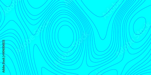 Color monochrome topography map seamless ornament design blue and cyan contours topography stylized lines map, landscape geodesy topography map wave paper curved mountain reliefs abstract background.