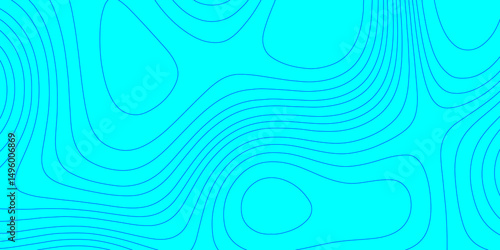 Color monochrome topography map seamless ornament design blue and cyan contours topography stylized lines map, landscape geodesy topography map wave paper curved mountain reliefs abstract background.