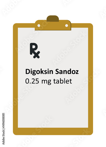 Digoxin Sandoz 0.25 mg tablets were prescribed on the medical board. Prescription drug to regulate heart rhythm. Digoxin slows the heart rate and increases the force of contraction of the heart muscle