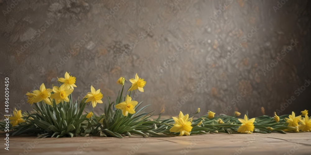 Obraz premium Delicate daffodils burst on textured backdrop Spring freshness , garden, daffodils, artwork