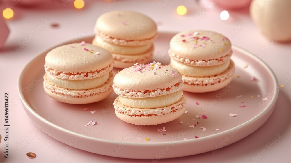 Fototapeta premium Pink macarons dessert plate festive background