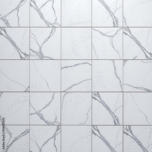A seamless expanse of pristine white and grey marble tiles captured in a highresolution birdseye view reveals a luxury interior design backdrop The natural pattern of the stone adorned with a subtle g