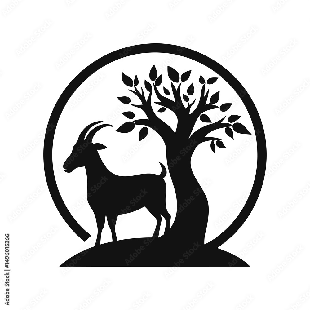 Fototapeta premium Farm Goat and Tree Symbol Nature Logo Vector Design