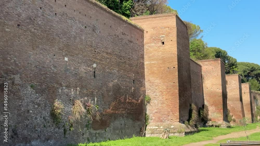 Wall Around Rome Ancient Aurelian Walls of Rome, Italy. Massive defensive Roman walls ...