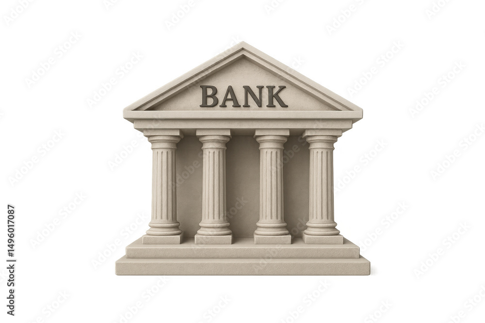 Obraz premium Classic bank building with columns symbolizing finance, stability and transparent background for easy integration into projects