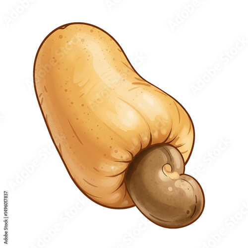 A illustration of a cashew, or cajú, in portuguese. Transparent or white background.