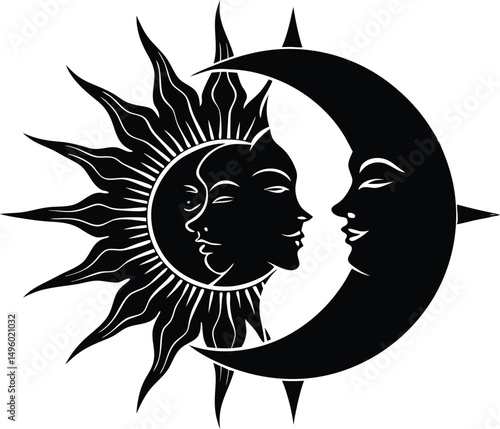 Face Merge Sun and Moon Silhouette