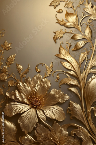 Golden Floral Embossed Pattern Background