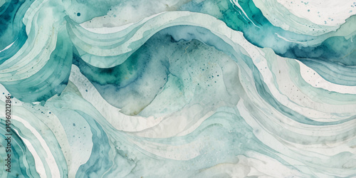 Vector watercolor ocean wave line blue and white background. Ocean sea art with natural template. Seamless soft blue ocean pattern wave water background.	