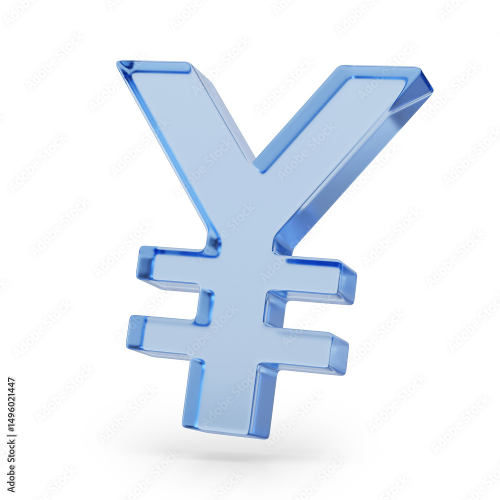 Obraz premium Three-dimensional yuan symbol of glass isolated on a white background. 3d illustration.