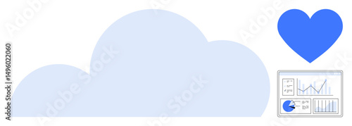 Wallpaper Mural Light cloud with data dashboard showing graphs and pie chart, accompanied by a blue heart. Ideal for cloud computing, analytics, data storage, technology, connectivity, innovation, simple landing Torontodigital.ca