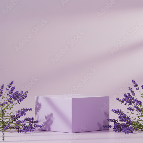 Elegant lavender presentation podium with floral accents and soft lighting