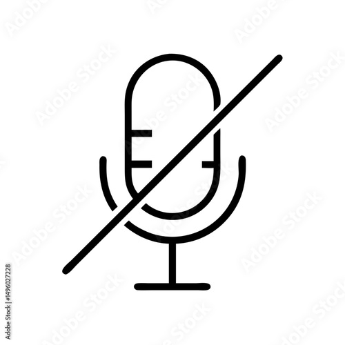 A muted microphone graphic with a line through it displayed on a white plain background design icon