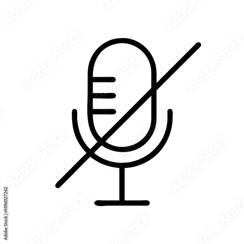 Depiction of a muted microphone with a line through it indicating silence or audio disconnection icon 100