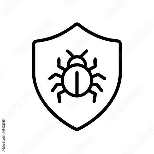 Shield containing a bug, symbolizing security and protection against threats and vulnerabilities online