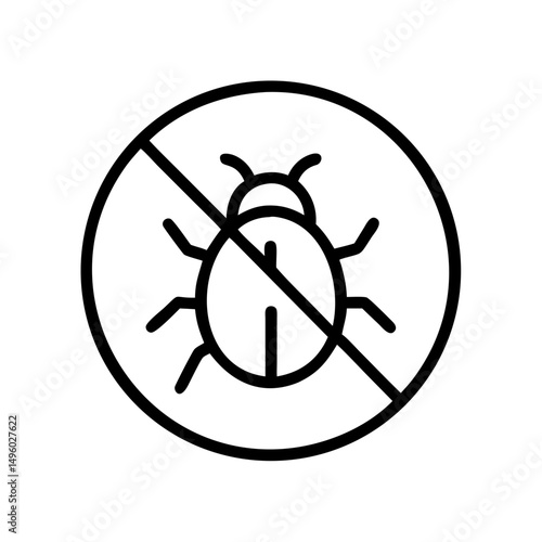 A symbol showing a bug inside a circle with a diagonal line through it representing no pests allowed