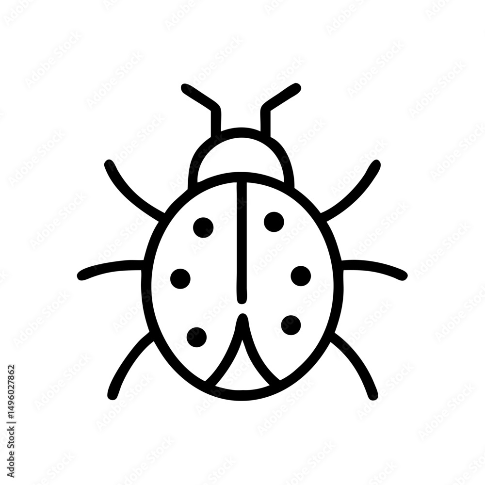 Simple graphic of a ladybug with black spots and antennae on a white background design art Simple graphic of a ladybug with black spots and antennae on a white background design art