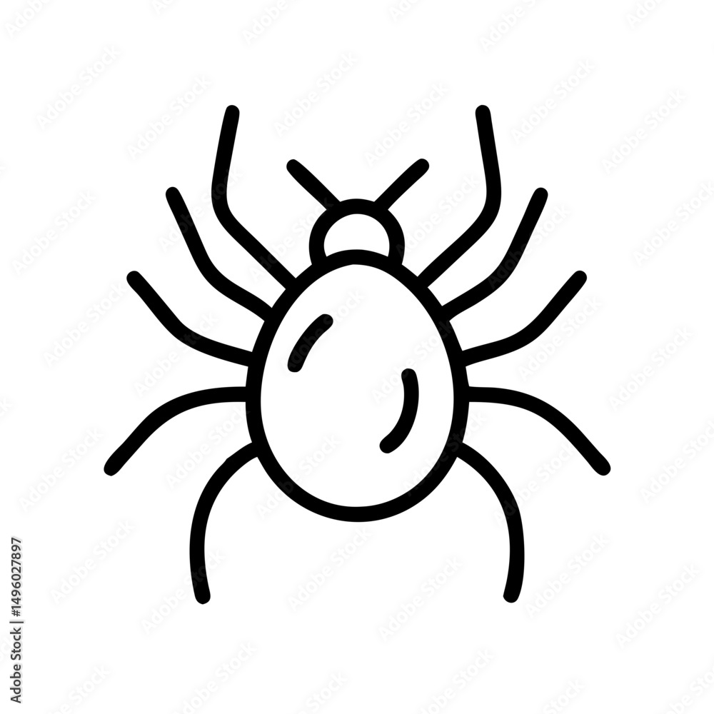 Simple graphic of a tick with eight legs and small head on a plain white background design art Simple graphic of a tick with eight legs and small head on a plain white background design art