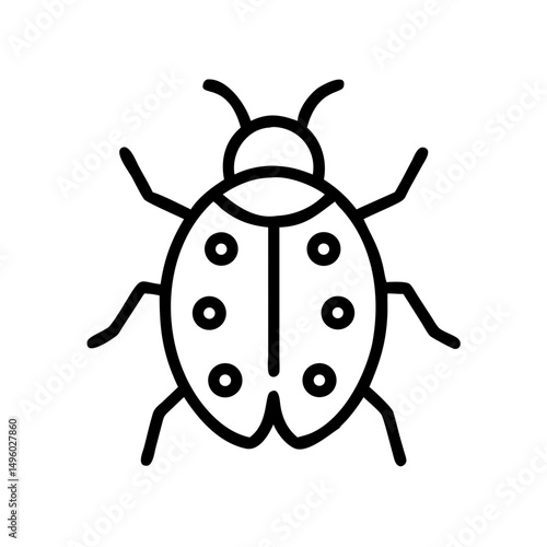 Simple graphic of a ladybug with six spots and thin black lines on a white background style icon
