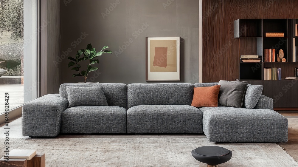 Comfortable gray sofa in attractive living room interior Comfortable gray sofa in attractive living room interior