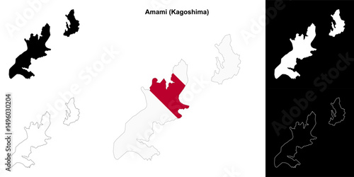 Amami (Kagoshima) outline map set
