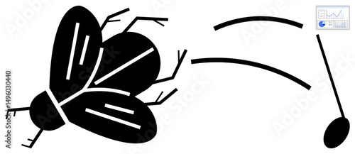 Stylized fly dodging a swatting motion, highlighting speed and evasion. Ideal for agility, response time, problem-solving, quick reactions, focus, adaptability, simple landing page