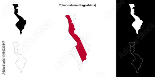 Tokunoshima (Kagoshima) outline map set