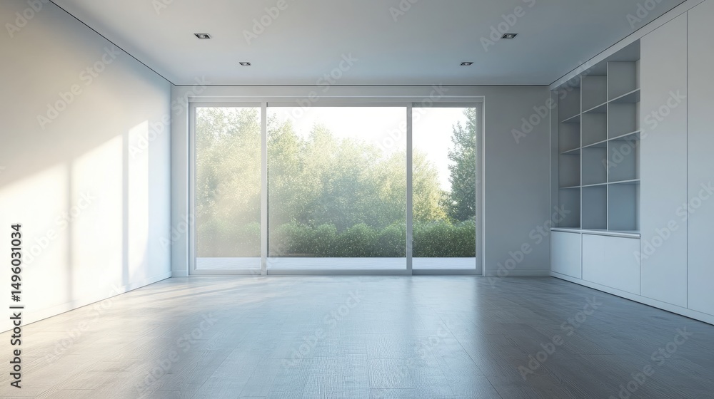 Empty living room with sliding glass doors and empty floor. Empty living room with sliding glass doors and empty floor.