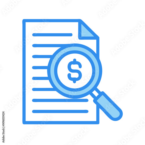 Financial analysis document with magnifying glass for business and investment review process report on transparent background