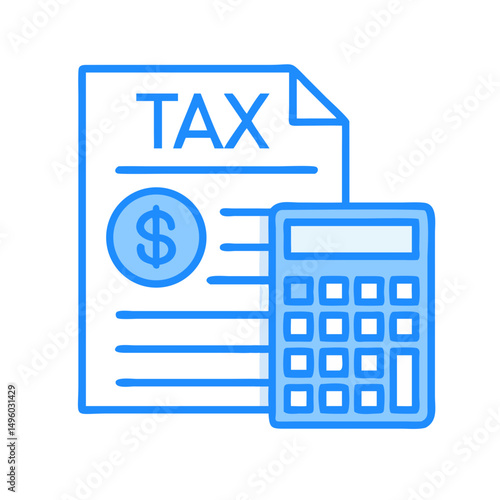 Tax calculation and financial document with calculator for business and accounting concept icon on transparent background