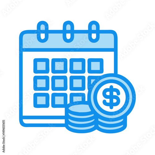 Financial calendar with dollar coins for payment schedule and budgeting time management planning on transparent background