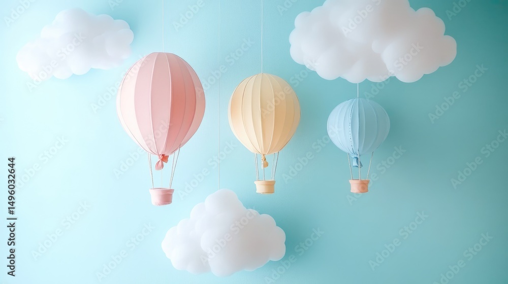 Naklejka premium Handcrafted balloon and cloud decor for children's rooms