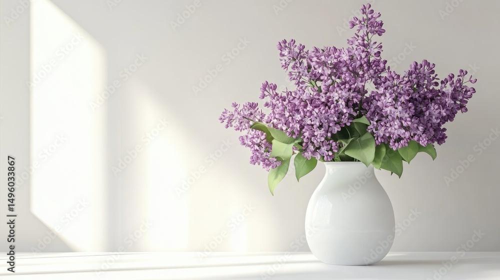 Lilac bouquet in white vase on white backdrop Lilac bouquet in white vase on white backdrop