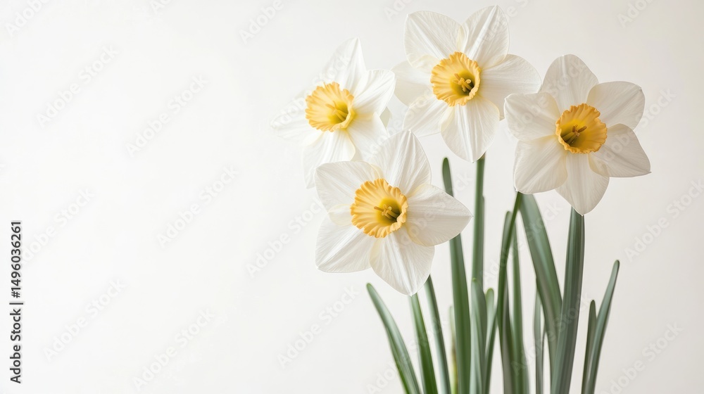 Fototapeta premium Number 22: White Daffodil Flowers on White Background
