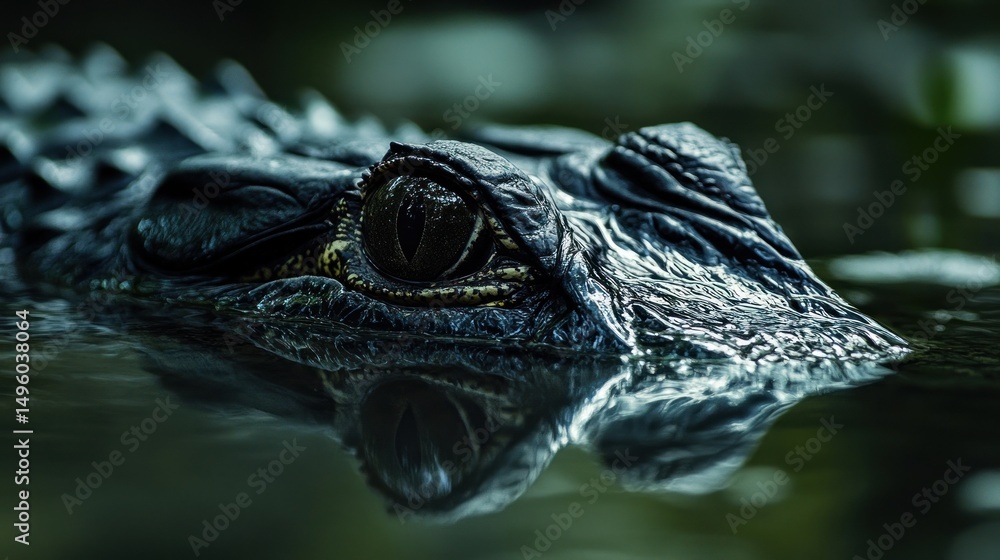 Obraz premium Close-up of an Alligator's Eye, Mysterious Reflection in Dark Water