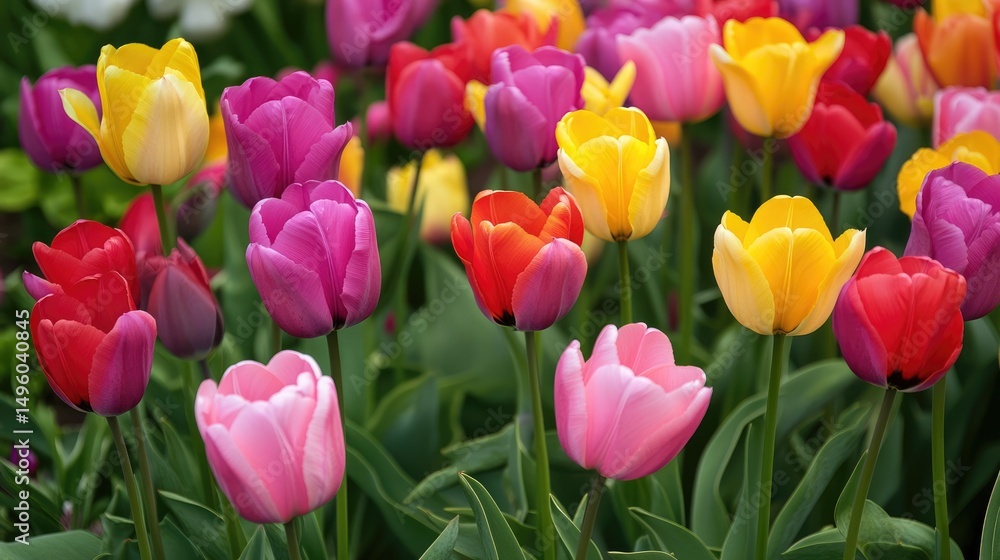 Fototapeta premium Tulips communicate spring's secrets in bright colors.