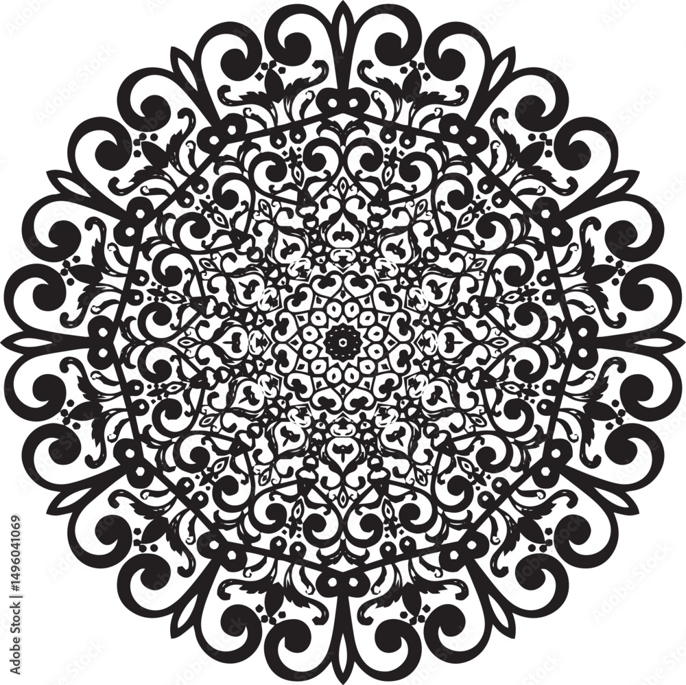 Hand drawn mandala alpona set round line art vector Hand drawn mandala alpona set round line art vector