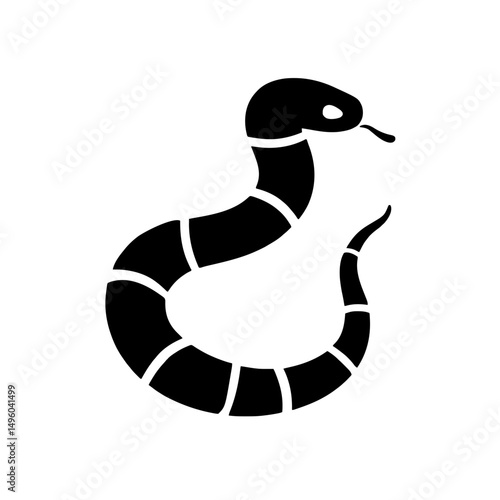Minimalist black silhouette of a coral snake with bright banding pattern