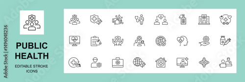 Public health line editable icon set. Editable stroke. Vector illustration