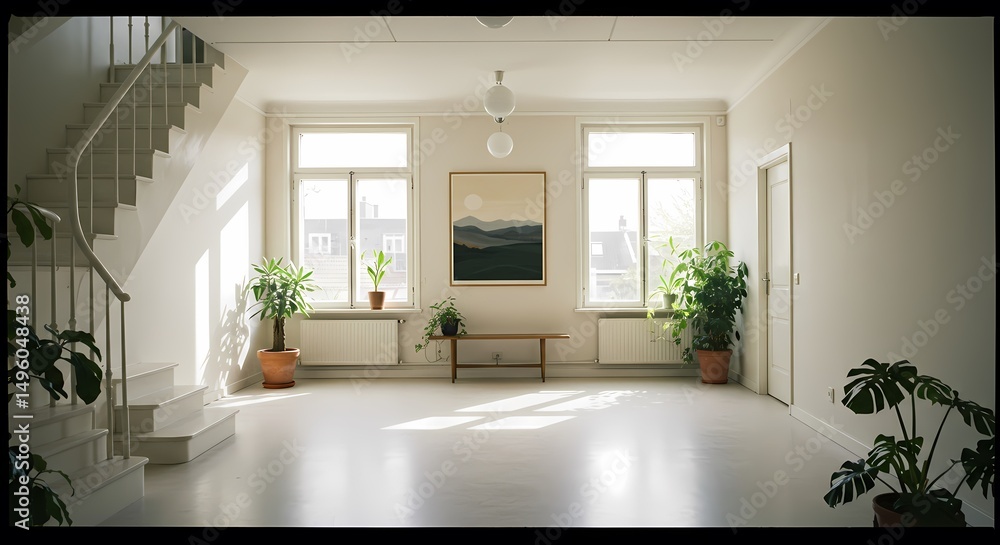 Fototapeta premium Bright and empty modern house interior with a large window